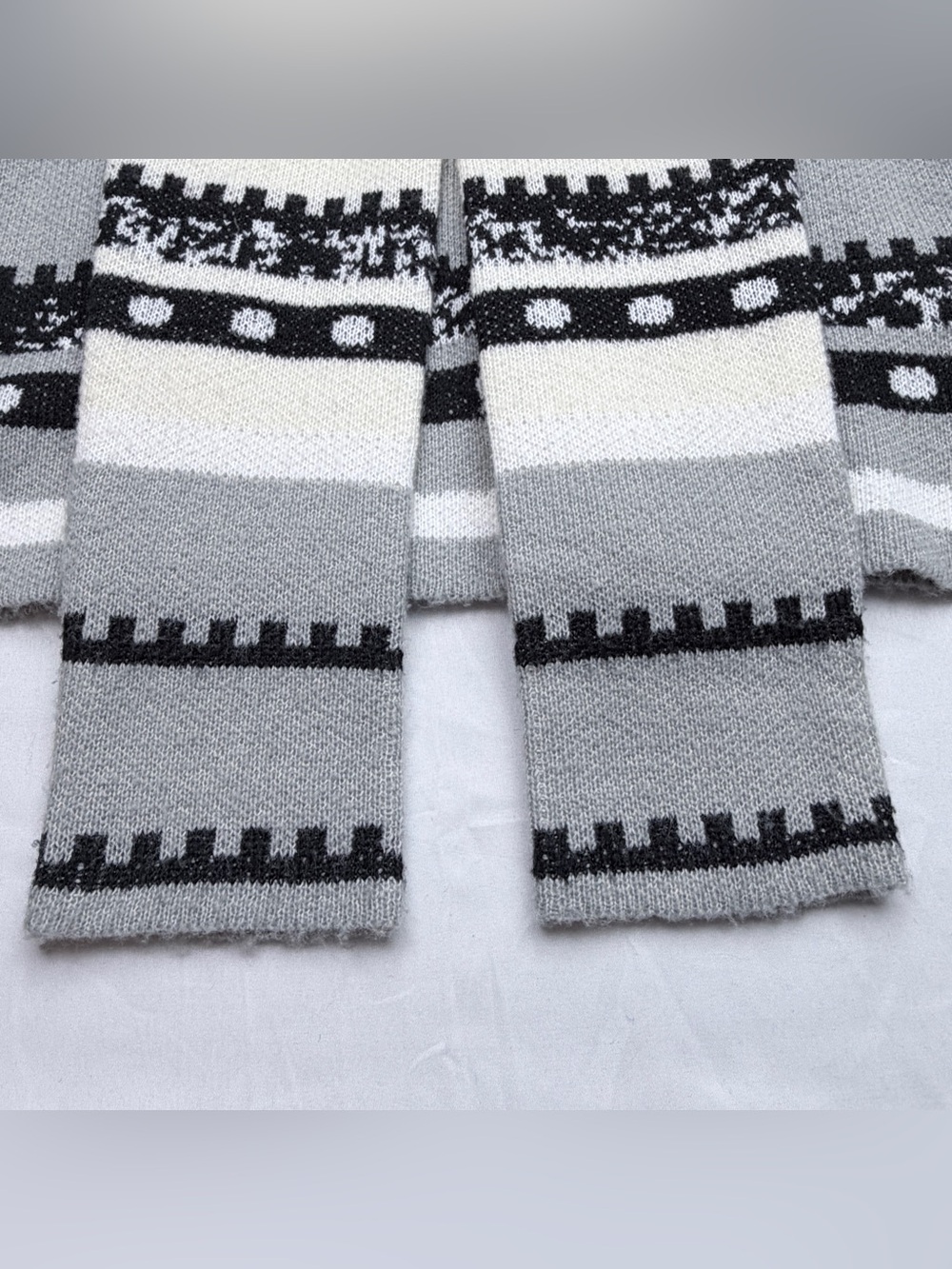 Hooded Open-Front Long Cardigan Sweater - Cream, Gray & Black - Picture 6 of 10